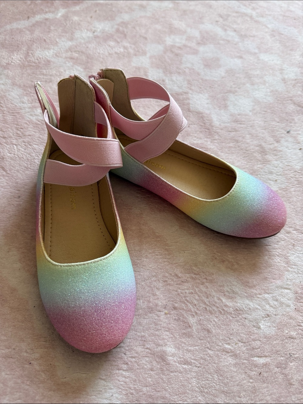 Toddler Girls Size 12 Rainbow Pastel Ballet Style Flats Zip Back